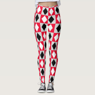 Red Black White Geometric Rhombus Diamond Leggings