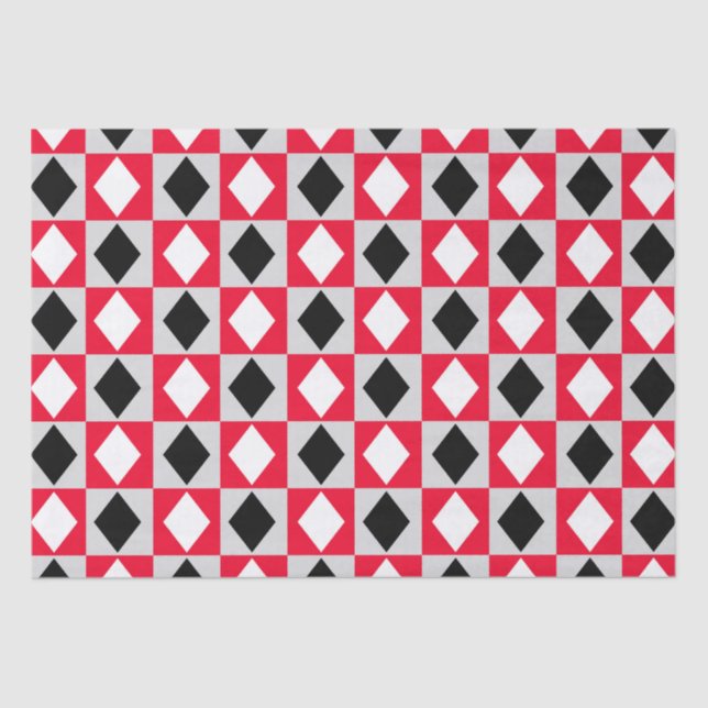 Red Black White Geometric Rhombus Diamond Tissue Paper (Front)
