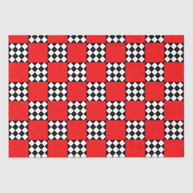 Red Black White Geometric Square Triangle Tissue Paper (Front)