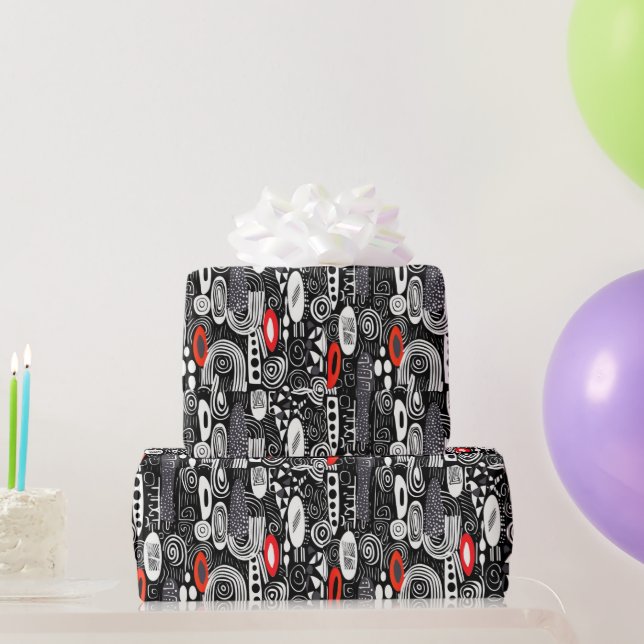 Red Black White Geometrics Abstract Wrapping Paper (Party Gifts)