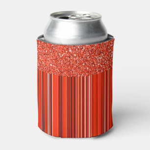 Red Black White Glitter and Stripes Can Cooler