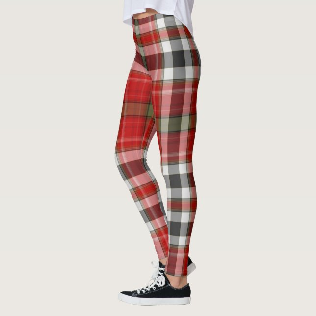 Red Black White Green Giant Tartan Plaid Leggings (Left)