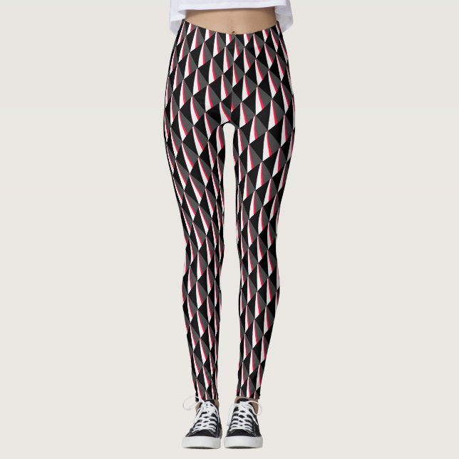 Red Black White Grey Pattern Leggings (Front)