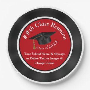 Red Black White High School Reunion Party Supplies Paper Plate