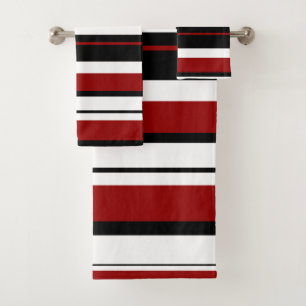 Red Black White Horizontal Stripes Bath Towel Set