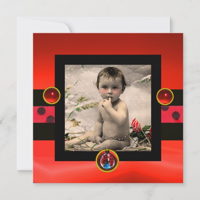 RED BLACK WHITE LADYBUG Monogram Photo Template (Front)