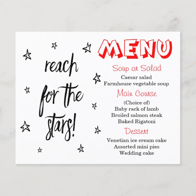 Red, Black & White Menu Wedding Stars Love Quote (Front)