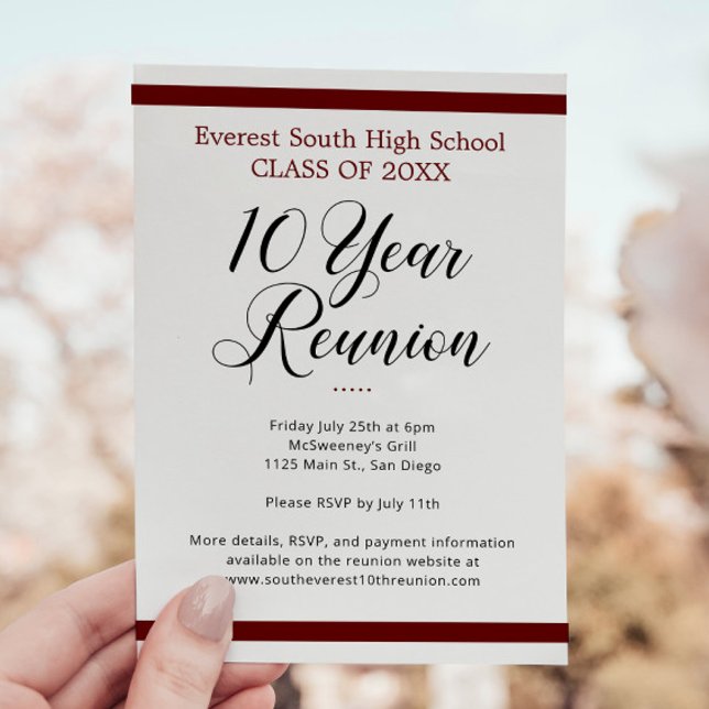 Red Black White Minimalist 10 Year Class Reunion Invitation (Creator Uploaded)