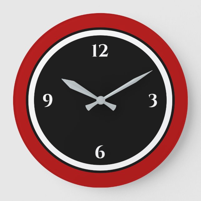 Red Black & White Minimalist Large Clock (Front)