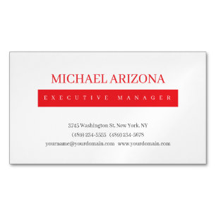 Red Black & White Minimalist Simple Plain Modern Magnetic Business Card