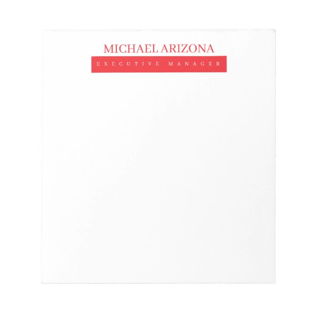 Red Black & White Minimalist Simple Plain Modern Notepad (Front)