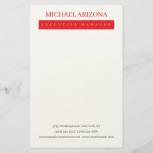 Red Black & White Minimalist Simple Plain Modern Stationery