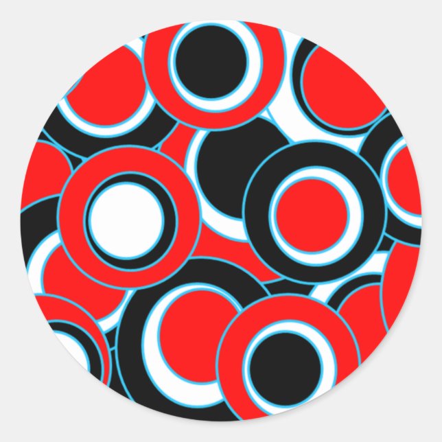 Red Black White Mod Circles Classic Round Sticker (Front)