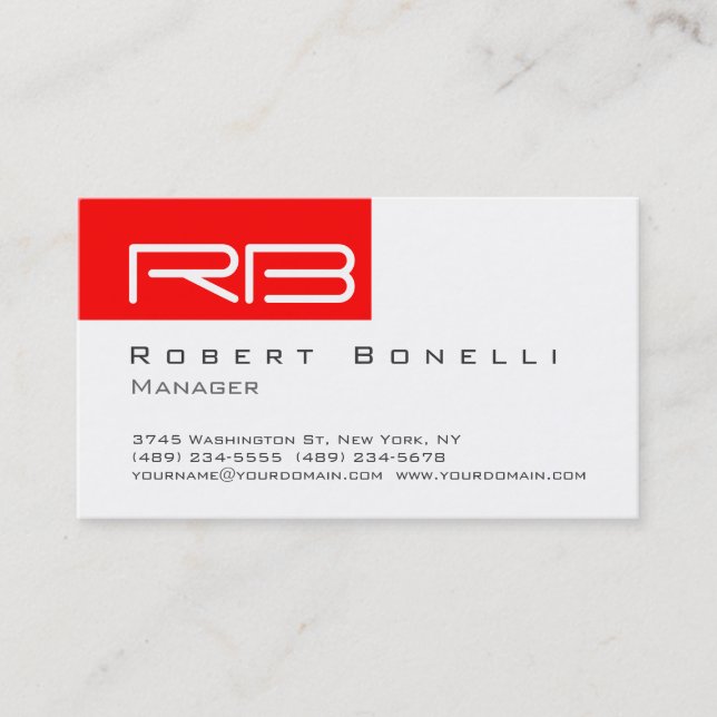 Red Black White Monogram Manager Business Card (Front)