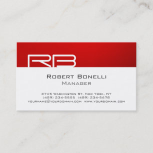 Red Black White Monogram Manager Business Card