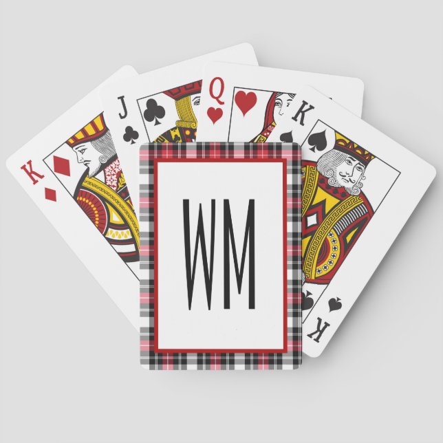 Red Black White Monogram Playing Cards (Back)