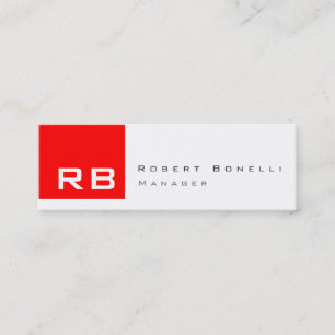 Red Black White Monogram Skinny Business Card