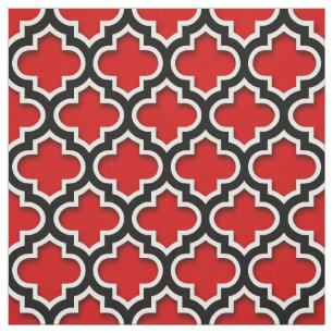 Red Black White Moroccan Quatrefoil Pattern #5DS Fabric