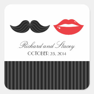 Red, Black & White Moustache & Lips Wedding Seal