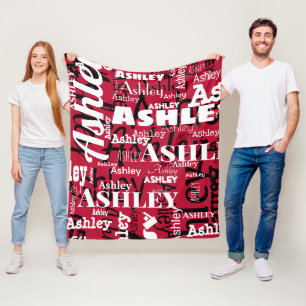 Red Black White Name Repeat Typography Sports Team Fleece Blanket