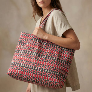 Red Black White Op Art Mosaic Geometric Pattern Fabric