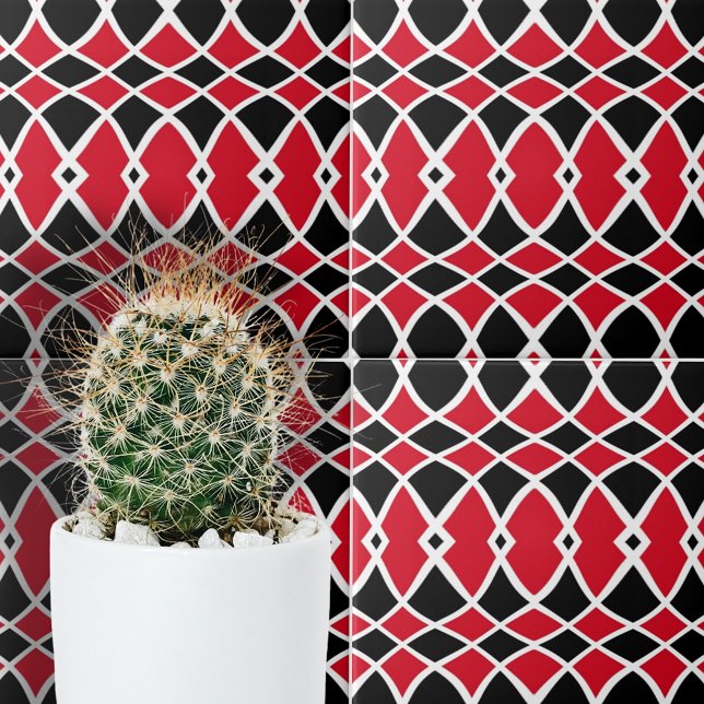 Red Black White Op Art Mosaic Geometric Pattern Tile (Creator Uploaded)