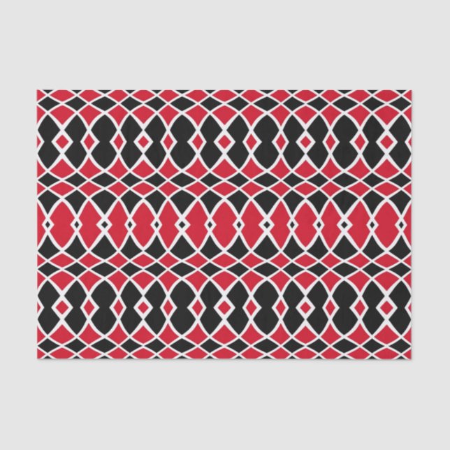 Red Black White Op Art Mosaic Geometric Pattern Tissue Paper (Front)