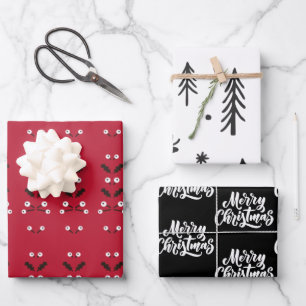 Red Black White Ornaments Illustrations Pattern  Wrapping Paper Sheet