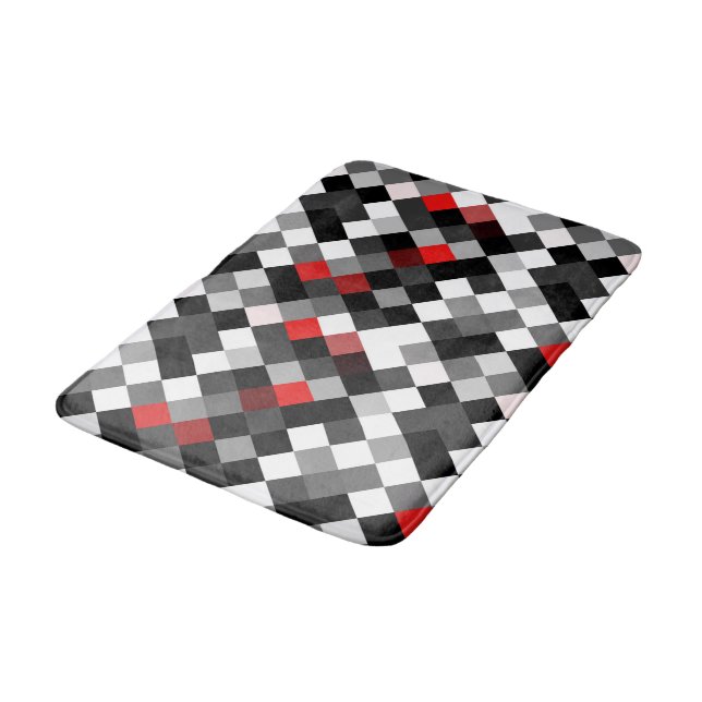 Red Black White Pattern Bath Mat (Angled)