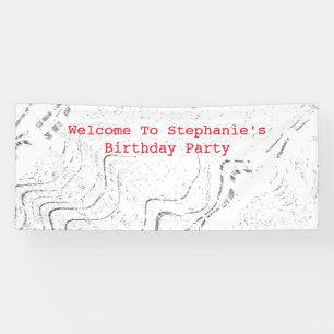 Red Black White Patterns Abstract Birthday Party Banner