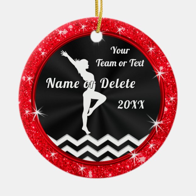 Red, Black, White, Personalized, Gymastics Gifts,  Ceramic Ornament (Front)