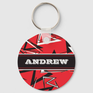 Red, Black, White Personalized Keychain
