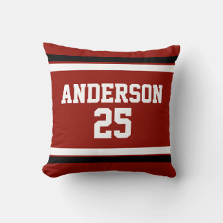 Red black white Personalized with name,#, Throw Pillow