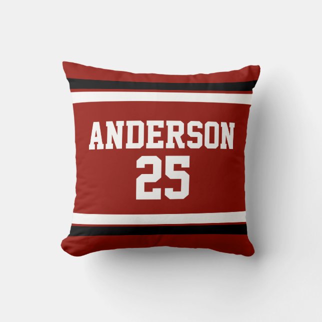Red black white Personalized with name,#, Throw Pillow (Front)