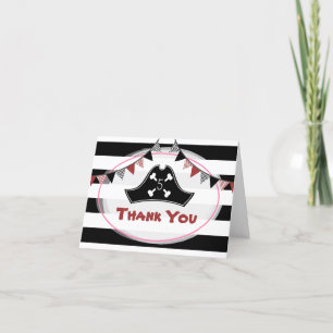 Red Black + White Pirate Birthday Thank You Card