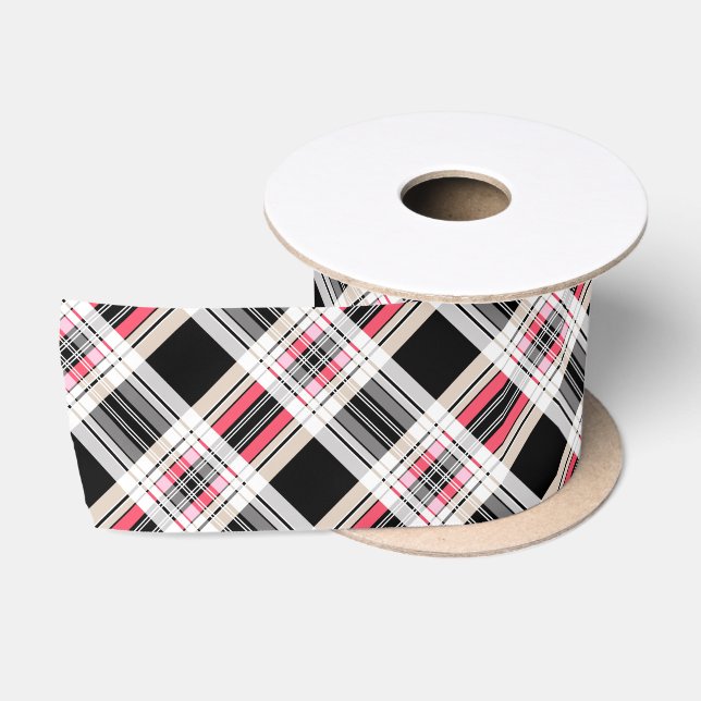 Red black white plaid satin ribbon (Spool)