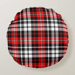 Red Black White Plaid Tartan Pattern Design Round Pillow