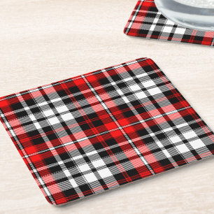 Red Black White Plaid Tartan Pattern Design Square Paper Coaster
