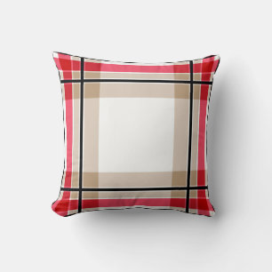 Red black white plaid throw pillow