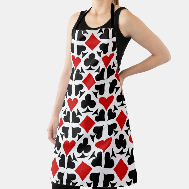 Red, Black & White Playing Card Symbols Pattern Apron (Insitu)