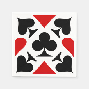 Red, Black & White Playing Card Symbols Pattern Napkin