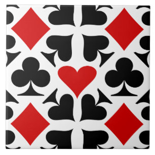 Red, Black & White Playing Card Symbols Pattern Tile