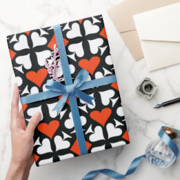 Red, Black & White Playing Card Symbols Pattern Wrapping Paper