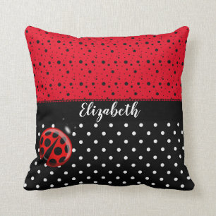 Red Black White Polka Dot Ladybug Ladybird Beetles Throw Pillow