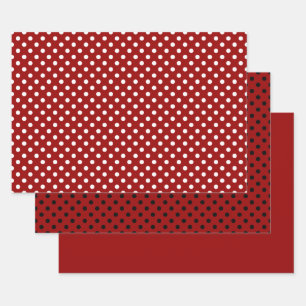 Red Black White Polka Dot Pattern Wrapping Paper Sheet