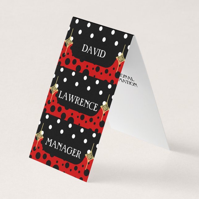 RED BLACK WHITE POLKA DOTS MODERN TRENDY MANAGER BUSINESS CARD (Front)