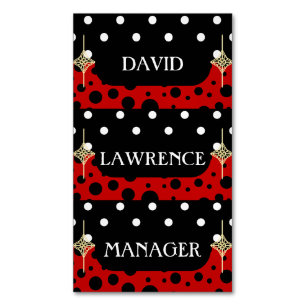 RED BLACK WHITE POLKA DOTS MODERN TRENDY MANAGER Magnetic BUSINESS CARD