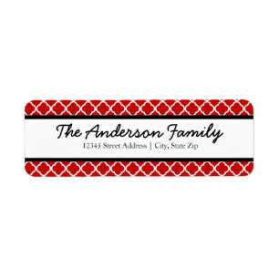 Red Black & White Quatrefoil - Address Labels