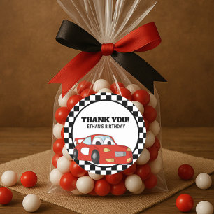 Red Black White Race Car Birthday Party Thank You Classic Round Sticker