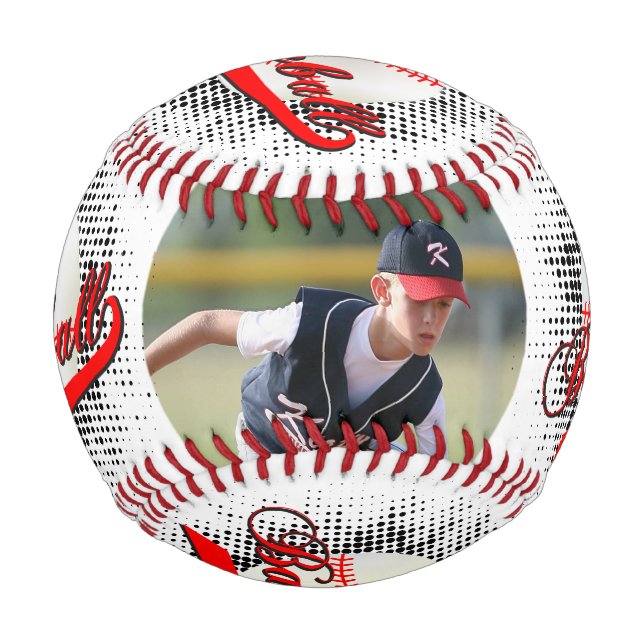 Red | Black | White Retro Baseball with Photo (Front)